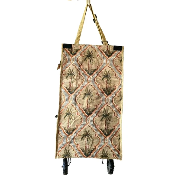 Vintage Bovano USA Fold up Collapsible Rolling Travel Bag Suitcase Palm Trees - Picture 2 of 15